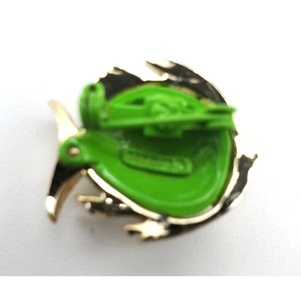 Vintage Green Enameled Angel Fish Pin Brooch  Gold Tone
